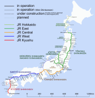 mapa tratí šinkanzen